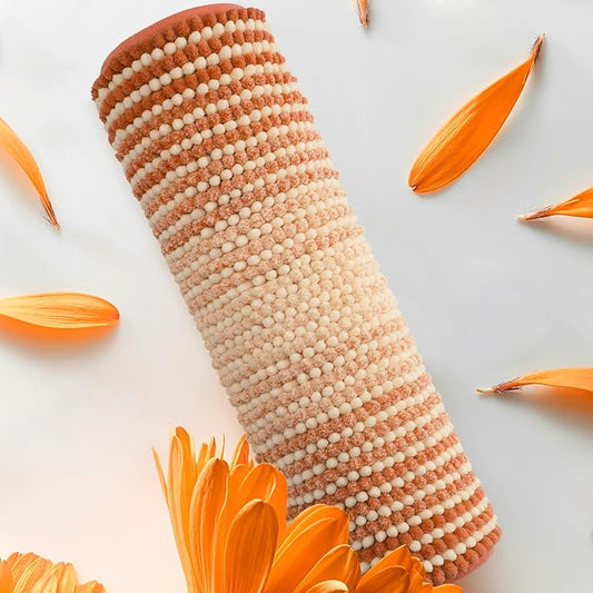 Fall Bathroom Rugs, 17x24 Chenille Bath Mats, Pumpkin Orange | Extra Soft Absorbent, Non Slip Striped, Quick Dry Machine Washable, Shower Rug for Bathroom Bedroom Decor