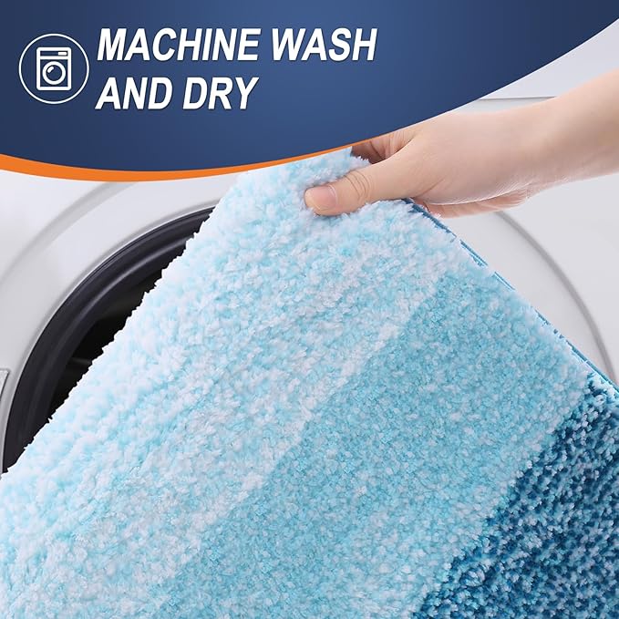 OLANLY Bathroom Runner Rug 44x24, Extra Soft Absorbent Microfiber Bath Rugs | Peacock Blue, Non-Slip Quick-Drying Rubber Backing, Washable Long Bath Mat for Floor, Tub and Shower, Home Decor
