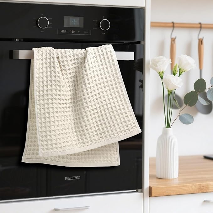 Jacquotha Waffle Hand Towels 2-Piece (Mist White) – Cotton, Quick Dry, Lint Free, 13” x 29”