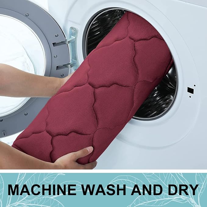 OLANLY Memory Foam Toilet Rugs U-Shaped 24x20, Ultra Soft and Absorbent Bathroom Rugs, Non-Slip, Comfortable, Machine Washable Contour Bath Mat for Toilet Base, Home Decor Accessories, Burgundy | Thick Absorbent Carpet, Non-Slip Backing, Machine Washab...