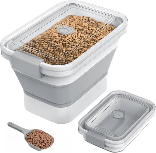 10-13Lbs Airtight Dog Food Storage Container,Collapsible Dog Food Container | Clear Pet Food Storage Container with Double Airtight Seal for Freshness,Cat Food Container One-handed Open,Save Space,Scoop