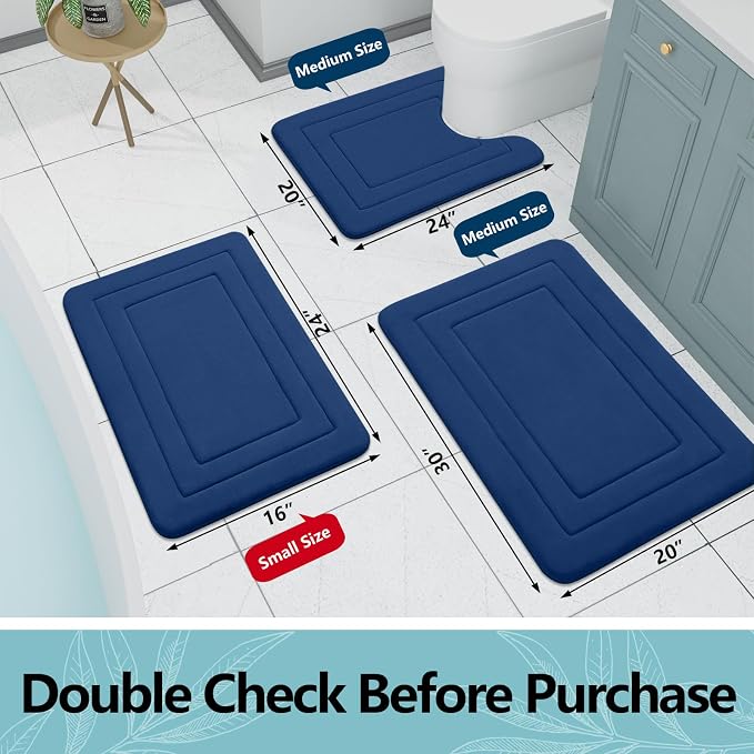 Arotive Memory Foam Bathroom Rug Mat 36x24, Ultra Soft and Absorbent Bath Mat, Machine Wash Dry, Comfortable Bath Rug Carpet for Bathroom Floor, Tub and Shower, Navy
