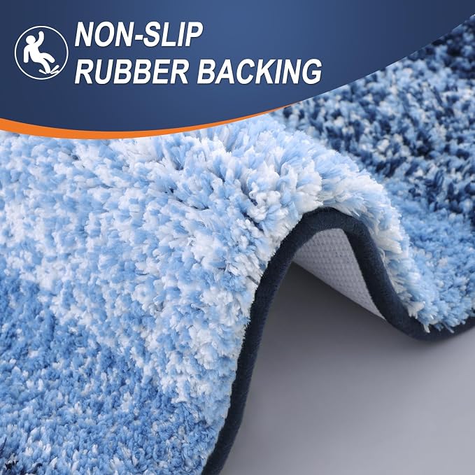 OLANLY Bathroom Runner Rug 44x24, Extra Soft Absorbent Microfiber Bath Rugs | Navy, Non-Slip Quick-Drying Rubber Backing, Machine Washable Long Bath Mat for Floor, Tub and Shower, Home Decor Accessories