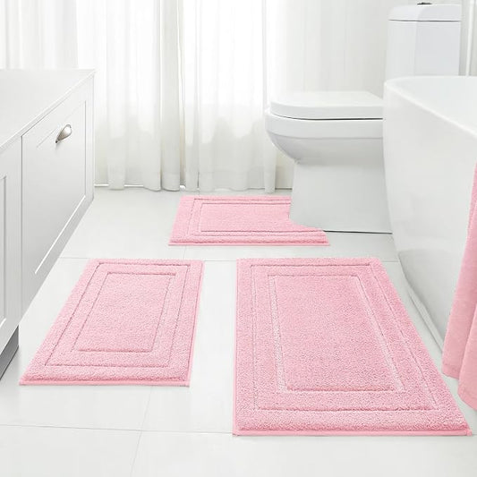 HOMEIDEAS Light Pink Microfiber Bathroom Rugs Set of 3, Non Slip Bath Mats | Super Absorbent, Plush Microfiber, Machine Washable, Stain Resistant, Easy Care, Perfect for Modern Bathroom Decor