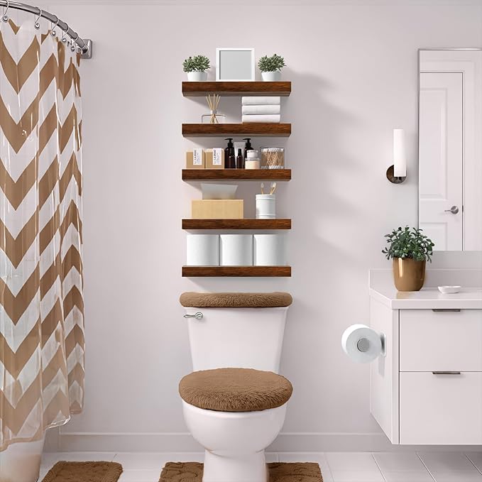 Sorbus Floating Shelves for Wall – 16 Inch Floating Shelf for Kitchen, Bedroom, Living Room, Bathroom, Home & Wall Decor - Mounted Bathroom Shelves with Invisible Brackets (Walnut, 2 Pack)