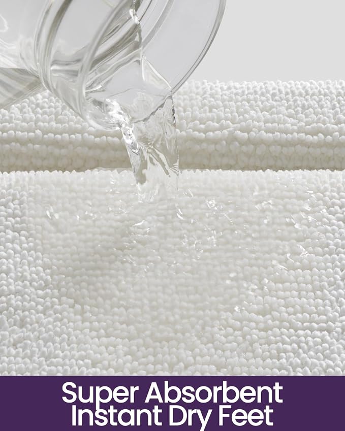 DEXI Memory Foam Bath Mat 24x17, Thick Chenille Bathroom Rug, Ivory | Ultra Soft Absorbent, Non Slip Quick Dry, Cushion Plush Bath Carpet for Tub Shower, Sink