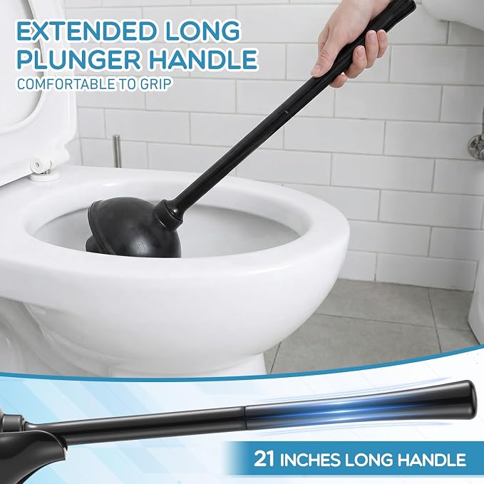 Reallnaive 2 Pack Toilet Plunger with Holder, Commercial Grade Heavy-Duty Plunger Set with Storage Base, Professional Bathroom Maintenance Tool