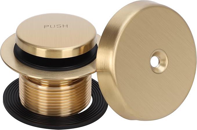 PRIMSOPH Tip-Toe Tub Drain Trim Kit with One Hole Overflow Faceplate Conversion Kit Assembly Universal Fine Coarse Thread Replacement Brushed Gold