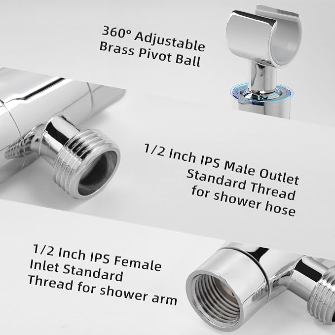Shower Head Holder,All Metal Handheld Shower Head Holder,Adjustable Shower Arm Mount Bracket,Shower Head Bracket,Chrome,1G1MK