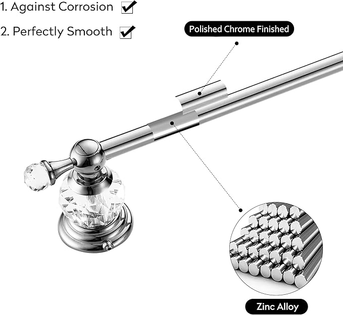 WINCASE Chrome Towel Bar 24 Inch, Adjustable Crystal Towel Rack, Silver Single Towel Holder for Bathroom Wall Mounted Modern