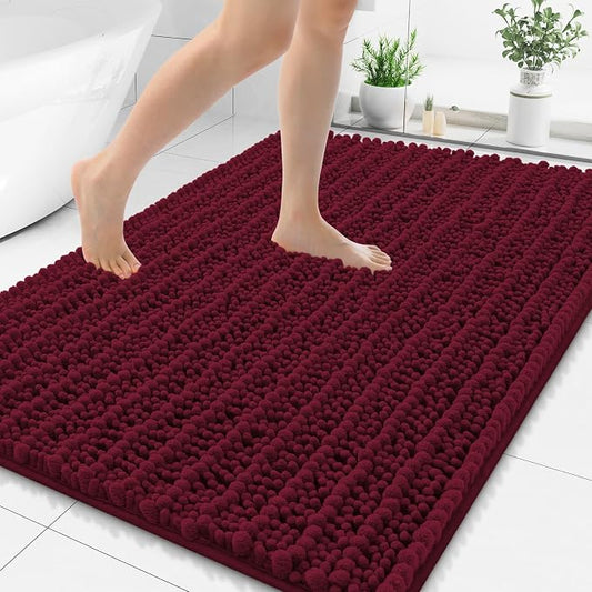 Smiry Bathroom Rugs 48X32, Extra Soft Rubber Backing Chenille Bath Mats | Burgundy Machine Washable Non Slip Quick Dry Bath Mats for Bathroom Floor, Tub, Shower, Home Decor Accessories