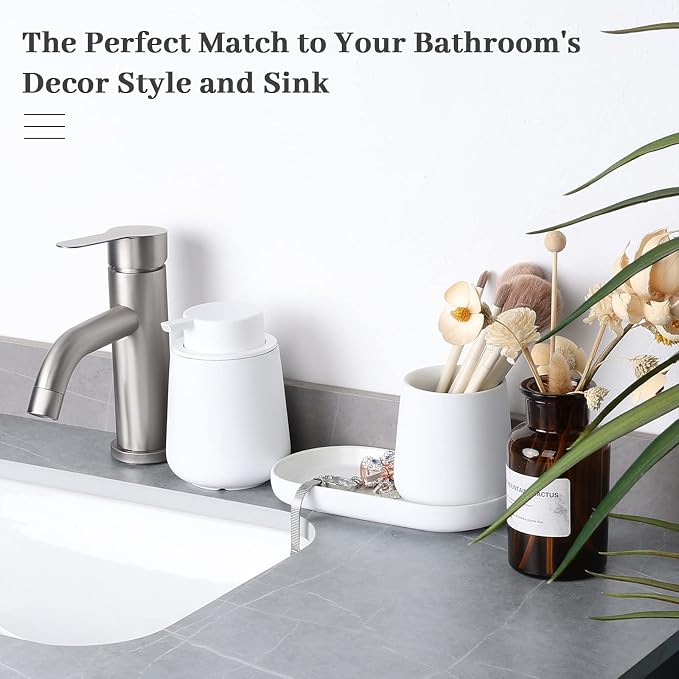 BosilunLife Ceramic Bathroom Accessories Set 3 Pcs | Foaming Soap Dispenser and Toothbrush Holder with Tray, Modern Farmhouse Vanity Decor, White Housewarming Gift