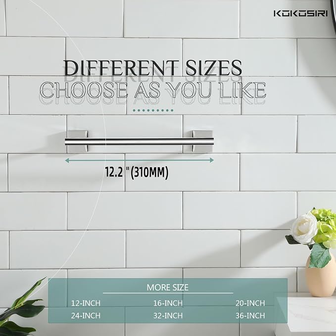 KOKOSIRI Hand Towel Bar 12 Inch Bathroom Towel Holder for Bath Kitchen Toilet Cabinet Chrome Stainless Steel B4005CH-L12