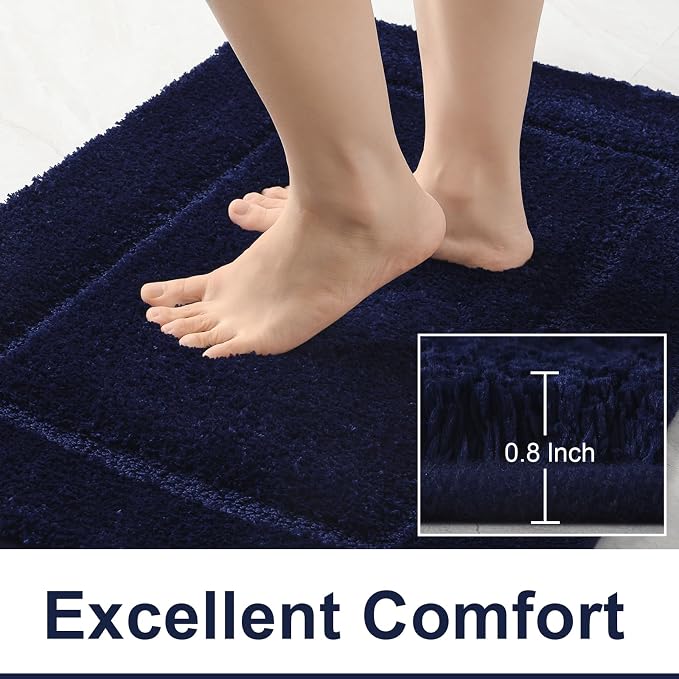 LOCHAS Bathroom Rug Set, Bath Rugs Sets 3 Piece Non Slip Backing, Navy Blue | Washable Absorbent Microfiber Bath Mat Set, Soft Cozy Bathroom Mat for Shower Sink Toilet