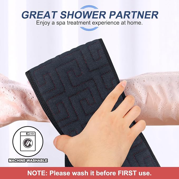 38 Inch Exfoliating Back Scrubber for Shower, Back Washer, Black | Dual Handles Wider Bath Exfoliator, Full Back Coverage without Straining, Dual-Sided for Deeper Cleansing, Men & Women Acne