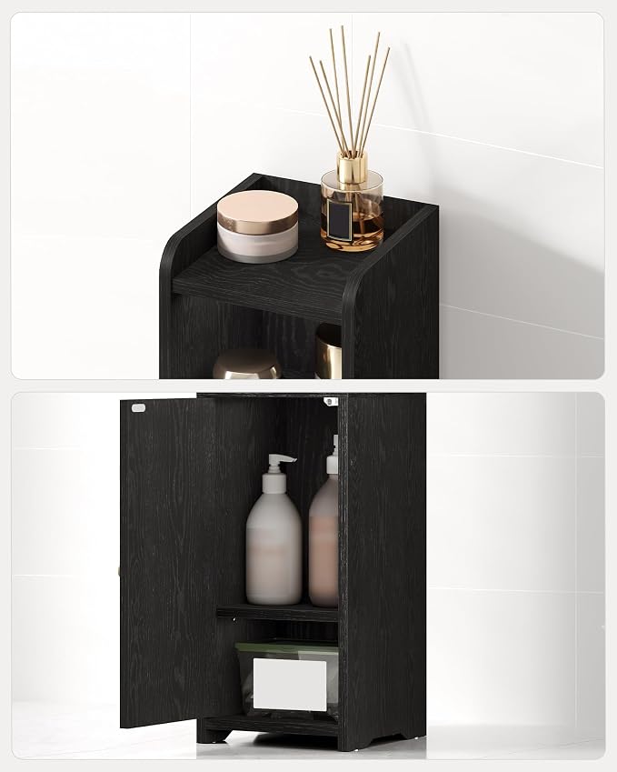 Hzuaneri Bathroom Storage Cabinet, Corner Floor Cabinet with Doors and Adjustable Shelf, Narrow Toilet Paper Cabinets, Bathroom Organizer for Small Spaces, Black, BC19704X