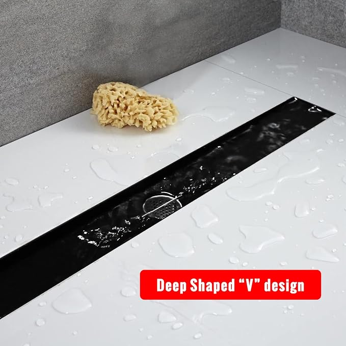 Linear Shower Drain,60 inch 304 Stainless Steel Shower Drain,Black | Capsule Drain with Removable Capsule Cover, Linear Drain with Hair Strainer and Adjustable Feet,Bathroom Shower Renovation