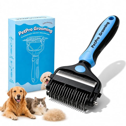 3-in-1 Pet Grooming Brush for Dogs & Cats, Deshedding & Dematting Tool with Retractable Comb, Gentle Grooming for Loose Hair, Knots & Tangles on Long, Short & Double Coats