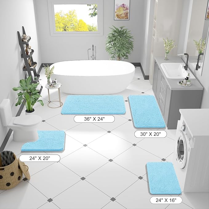 OLANLY Bathroom Rugs 36x24, Extra Soft Absorbent Chenille Bath Rugs | Sky Blue, Quick-Drying Rubber Backing, Machine Washable Bath Mat for Bathroom Floor, Tub and Shower, Home Decor Accessories