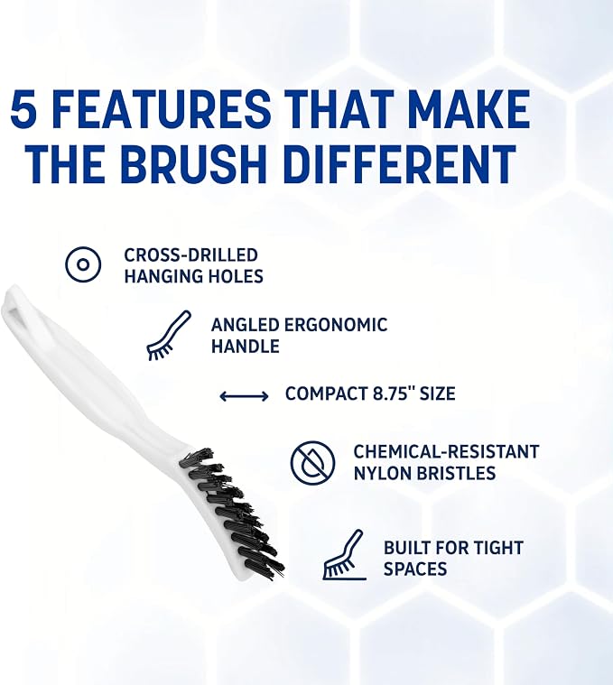 SPARTA Flo-Pac Grout Brush with Nylon Bristles, Scrubber with Handle for Bathroom and Kitchen Tile, 8", White