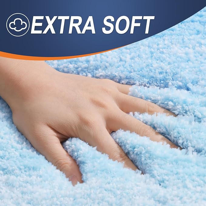 OLANLY Bathroom Runner Rug 40x24, Extra Soft Absorbent Microfiber Bath Rugs | Sky Blue, Non-Slip Quick-Drying Rubber Backing, Washable Long Bath Mat for Floor, Tub and Shower, Home Decor