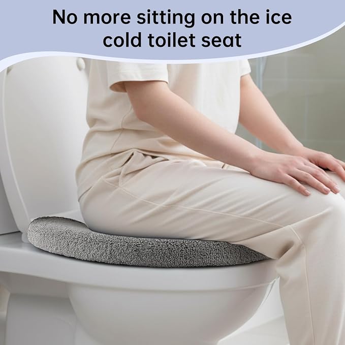 Toilet Seat Cover with Snaps Fixed,Thick Warmer,Machine Washable(grey) | soft thicker warm,easy to install,stretchable,non slip pad,stay in place,universal size,fit most toilet,reusable portable