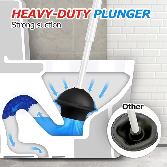 FORASTO 3IN1 Toilet Brush and Plunger Set with Holder Compact Cleaning Kit | White, Long Grip, Suction Cup, Firm Bristles, Crevice Cleaner, Bathroom Essentials For Apartment, Daily Supplies