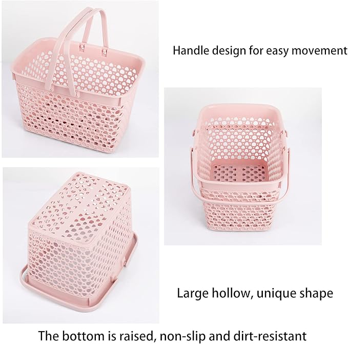 Anyoifax Portable Shower Caddy Tote, Plastic Storage Basket with Handle Bath Organizer Bin for Bathroom, Pantry, Kitchen, College Dorm, Garage - 11.2 x 7.9 x 6.8 in - Pink