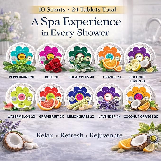 Shower Steamers for Women Gift Set 24pc Shower Bombs Aromatherapy Gift Set | Shower Melts w/Organic Essential Oils, Bath Bombs for Shower, Birthday Gifts, Individually Wrapped & 4 Boxes of Pack of 6