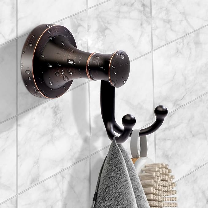 Bronze Towel Hooks, Bathroom Robe Hook Oil Rubbed, Heavy Duty Double Towel Hooks Bath Farmhouse Coat Clothes Hook Wall Mounted Rustic for Bathroom Kitchen Washroom