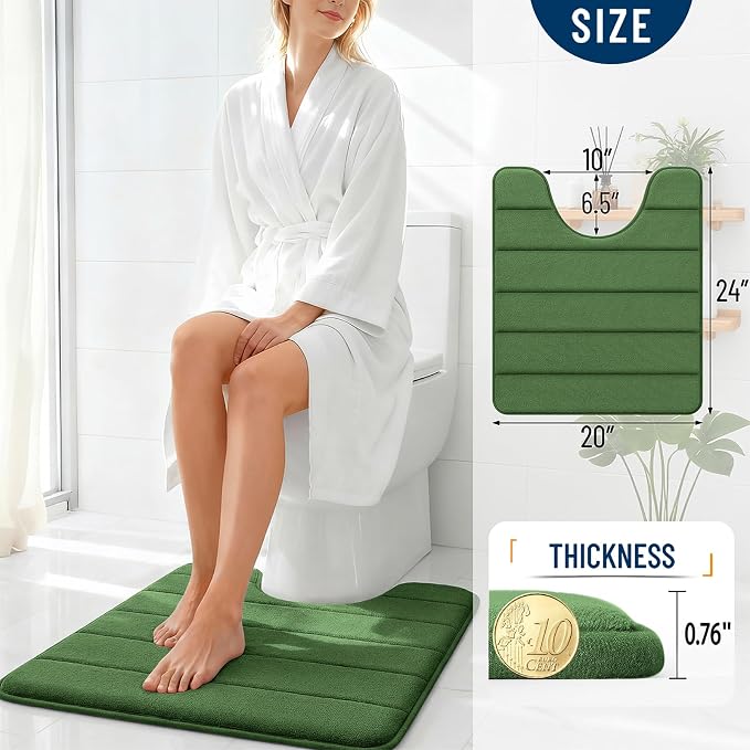 OLANLY Memory Foam Toilet Rugs U Shaped 24x20, Super Soft and Absorbent | Olive Green, Quick Dry Commode Contour Bath Rugs, Machine Washable Toilet Mat, Comfortable Bathmat Carpet for Bathroom Floor