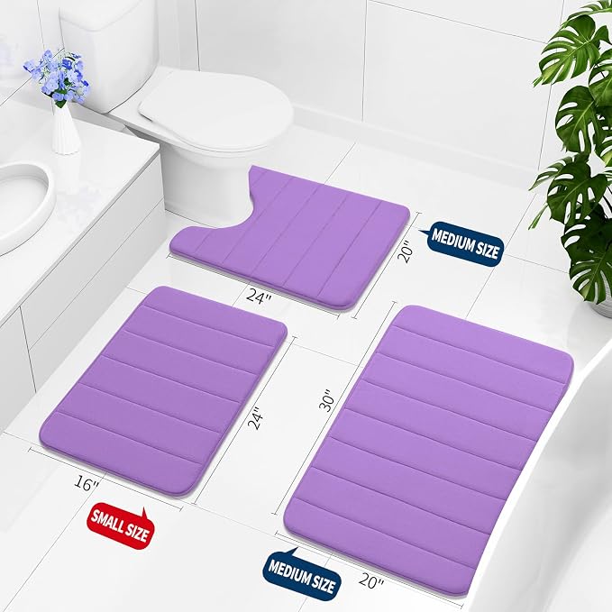 Buganda Memory Foam Bath Mat 59 x 20, Ultra Soft Absorbent Bathroom Rugs | Lavender, Machine Washable Quick Dry Bath Mats for Bathroom Floor, Shower and Tub, Home Decor Accessories