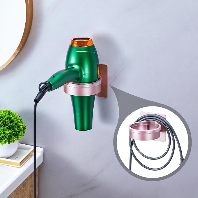 Blow Dryer Holder Wall Mounted, hairdryer holder for bathroom, Blow Dryer Organizer, hair tool organizer wall mount, Adhesive Hair Dryer Storage for Bathroom Barber Shop (Rose Gold)