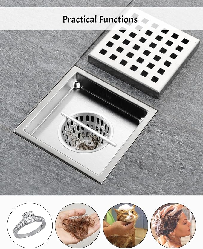 2 Inch Hair and Debris Strainer, Shower Drain Strainer with Lifting Hook, Stainless Steel Debris Basket Shower Drain Catcher, Hair Catcher for Floor Drain