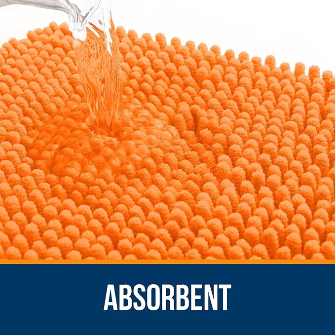 OLANLY Small Bathroom Rugs 30x18, Extra Soft Absorbent Chenille Bath Rugs | Orange, Quick-Drying Rubber Backing, Machine Washable Bath Mat for Bathroom Floor, Tub and Shower, Home Decor Accessories