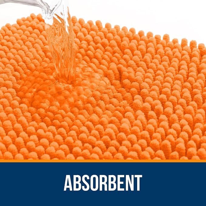 OLANLY Bathroom Runner Rugs 59x20, Extra Soft Absorbent Chenille Bath Rugs | Orange, Quick-Drying Rubber Backing, Washable Long Bath Mat for Bathroom Floor, Tub and Shower, Home Decor Accessories
