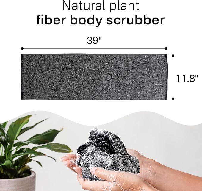 Exfoliating Washcloth Towel, Japanese Exfoliating Wash Cloth, Korean Body Scrubber Exfoliator, Back Scrubber Washer for Shower Bath, Body Scrub African Net Sponge Loofah Luffa (Black)
