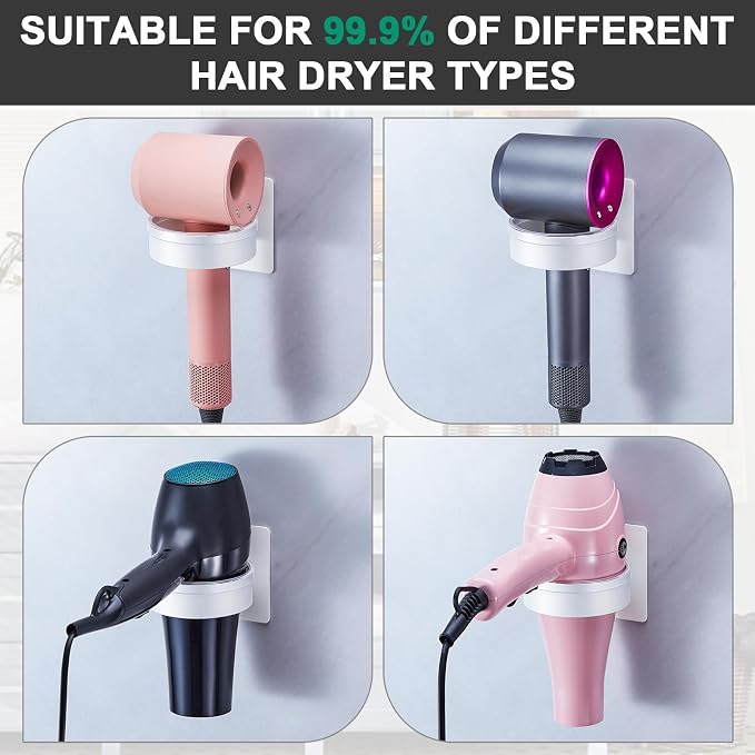 Blow Dryer Holder Wall Mounted, hairdryer holder for bathroom, Blow Dryer Organizer, hair tool organizer wall mount, Adhesive Hair Dryer Storage for Bathroom Barber Shop (White)