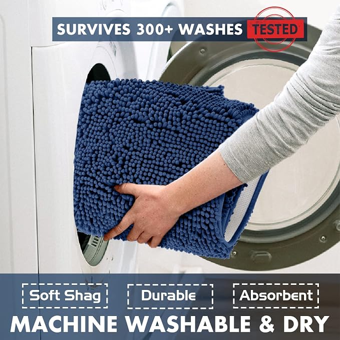 LuxUrux Toilet Lid Cover with Stretch Fit Elastic Band – Chenille Microfiber Toilet Seat Non-Slip Cover for Bathroom – Soft Plush, Machine Wash And Dry, Comfort & Clean Look (18 x 21'', Blue)
