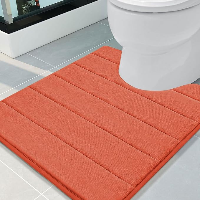 Buganda Memory Foam U-Shaped Toilet Rugs 24 x 20, Absorbent Bathroom mat | Coral, Thick Soft Machine Washable toilet mat for bathroom, Contour Bath Rugs Mat for Toilet Base