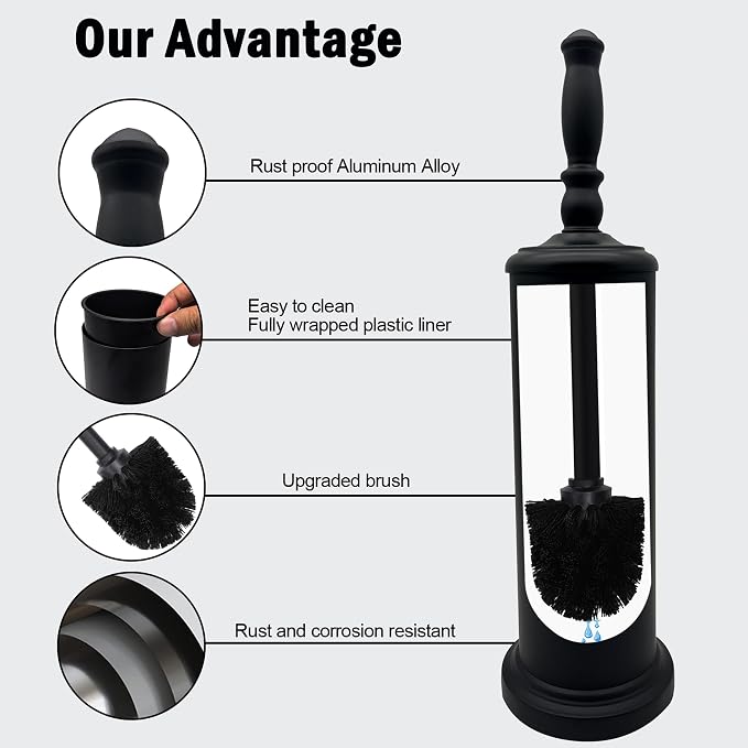 Metal Toilet Bowl Brush with Holder Premium Bathroom Cleaning Set Rustproof Hygienic Durable Elegant Finish