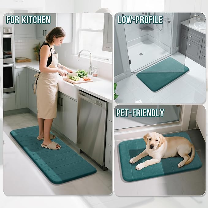 Yimobra Memory Foam Bath Mat Set 2 Piece - Super Soft Absorbent Quick Dry Bathroom Toilet Rugs, Machine Washable Non Slip Floor Carpet for Tub Shower & Single Sink (31.5x20 & 24x20, Teal)