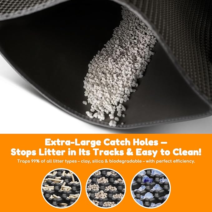 Cat Litter Mat 31"x24",Double Layer EVA Litterbox Mat Dark Gray | Extra Large Honeycomb, Waterproof & non-slip, Odor-free, easy clean, washable durable floor protector,scatter control