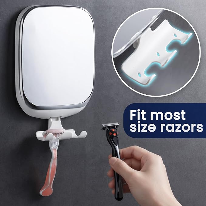 TAILI Shower Mirror Fogless for Shaving,Fogless Mirror Suction Wall Mounted | Shower Mirror Fogless, Shaving Mirrors, Removable & Reusable, Wall Mount, Razor Holder Storage, Bathroom Accessories, White