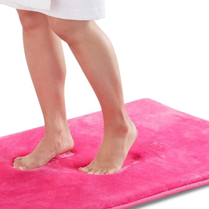 Memory Foam Bath Mat Non Slip Absorbent Super Cozy Velvet Bathroom Rug Carpet (60 inches X 24 inches, Fuschia)