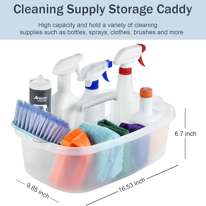 ALINK Plastic Cleaning Storage Caddy with Handle, Large Shower Caddy Basket Organizer for Dorm, Bathroom, Tool, Garden, Kitchen, Cleaning Supplies - Clear