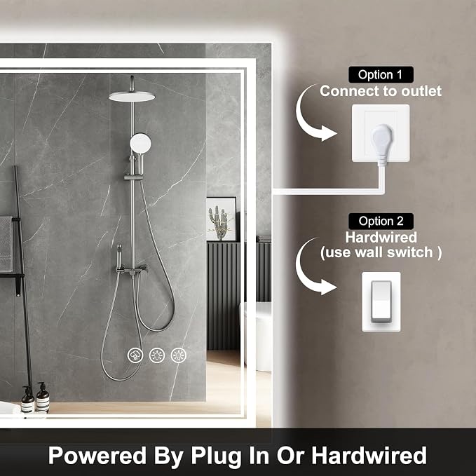 Ratsamee 60x36 Inch LED Bathroom Mirror with with Frontlit & Backlit, Lighted Mirror for Bathroom Wall with 3-Color Dimmable & Anti-Fog, Vanity Mirror with Lights