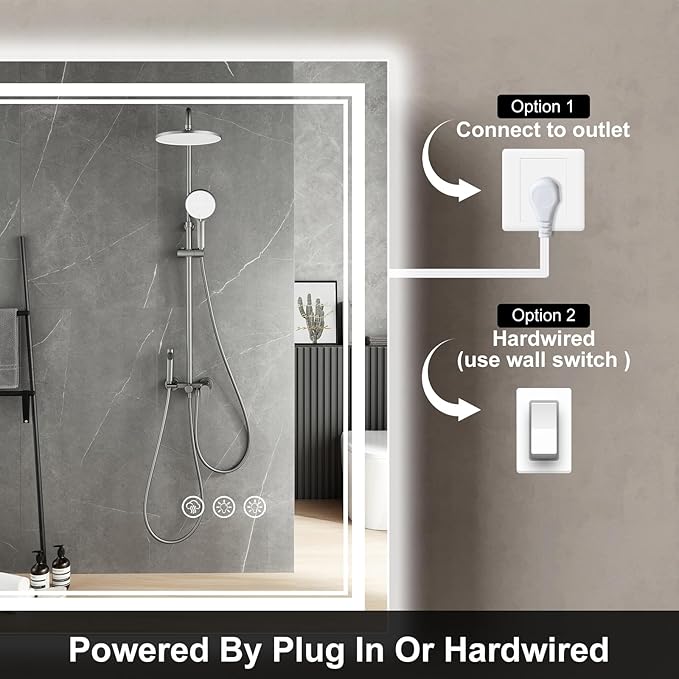 Ratsamee 24x32 Inch LED Bathroom Mirror with Frontlit & Backlit, Lighted Mirror for Bathroom Wall with 3-Color Dimmable & Anti-Fog, Vanity Mirror with Lights