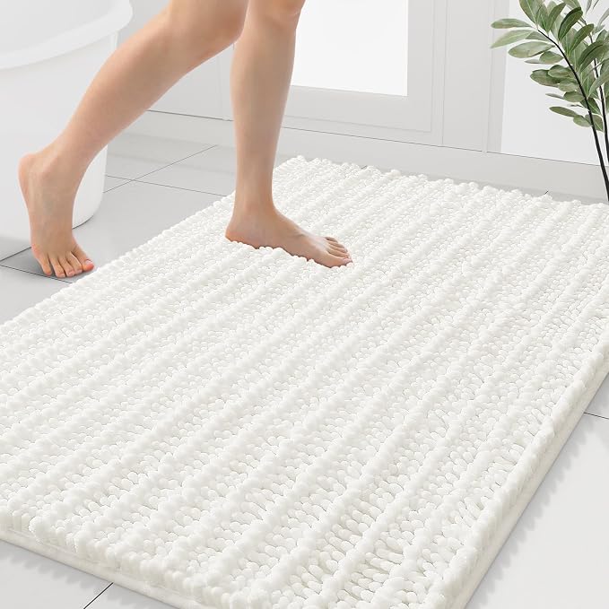 Smiry Bathroom Rugs 40X32, Extra Soft Rubber Backing Chenille Bath Mats | Ivory Machine Washable Non Slip Quick Dry Bath Mats for Bathroom Floor, Tub, Shower, Home Decor Accessories