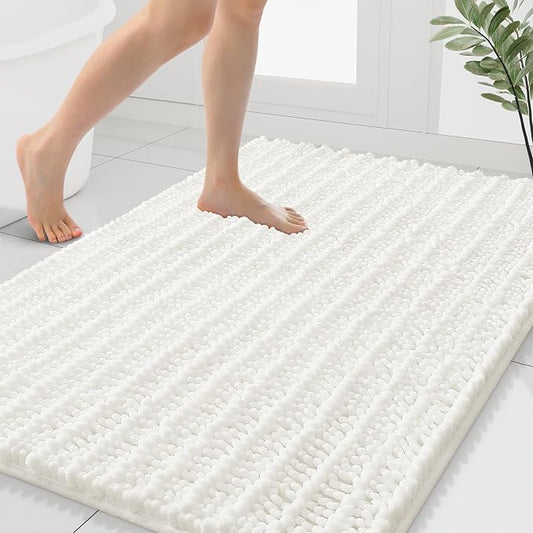 Smiry Bathroom Rugs 40X32, Extra Soft Rubber Backing Chenille Bath Mats | Ivory Machine Washable Non Slip Quick Dry Bath Mats for Bathroom Floor, Tub, Shower, Home Decor Accessories